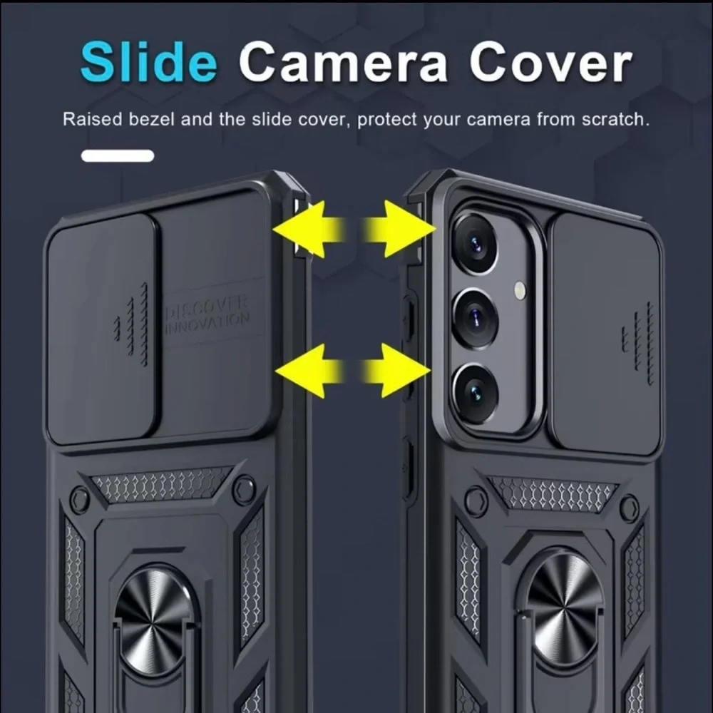 Samsung Galaxy Phone Case Magnetic Rotating Ring Stand Sliding CoverUnisex Black